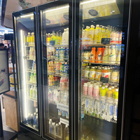 Congelador Comercial de Acero Inoxidable de 3 Puertas para Supermercado, Enfriamiento por Aire Forzado, Tanque Mecánico para Vino y Agua, Iluminación LED Vertical, Vidrio