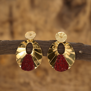 Fashion <b>Drop</b> <b>Earrings</b> Gold Plated 316L Stainless Steel <b>Red</b> Rhinestone Studs Statement Jewelry - Product Image 3