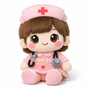 Peluche personnalisée pour infirmière, adorable jouet en peluche Chibi, cadeau brodé « Merci aux héros » pour les professionnels de la santé et souvenir d'hôpital - Product Image 3