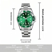 Jam Tangan Pria Quartz Dial Hijau Laris Manis 40mm Casing Akrilik Tali Baja Tahan Karat Jam Tangan Jarum untuk Penggunaan Sehari-hari Kasual & Bisnis
