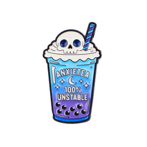 Broche con Frases sobre la Ansiedad, Insignia <span class=keywords><strong>de</strong></span> Metal con Diseño <span class=keywords><strong>de</strong></span> Calavera y Taza <span class=keywords><strong>de</strong></span> Té, Pin Creativo con Letras en Inglés - Product Image 1