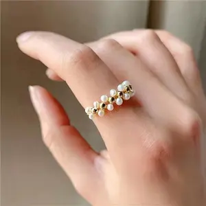 Новое поступление 2022 кольцо на палец позолоченный бисер регулируемое кольцо натуральный пресноводный барочный жемчуг обручальное кольцо