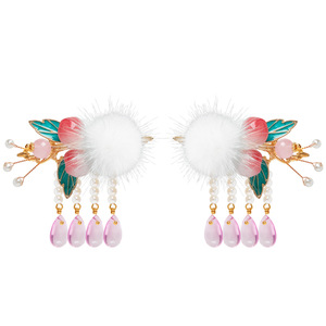Liquidación de accesorios para el cabello de estilo antiguo, pinzas para el cabello con pompones de visón, accesorios para el cabello infantiles Hanfu, pinzas laterales, estilo retro - Product Image 5