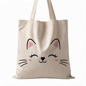 Sac fourre-tout en toile imprimé chat mignon, réutilisable, grande capacité, pour le shopping, l'école et les voyages - Product Image 1