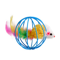 Jouet sphérique pour chat en fer forgé avec rat en peluche et plumes multicolores, pour le soulagement du stress, le nettoyage des dents et l'exercice des chatons