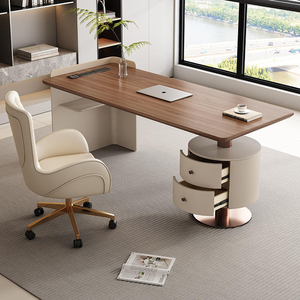 Đèn bàn sang trọng tối giản Bàn làm việc bằng gỗ nguyên khối Bàn làm việc thẩm mỹ viện Bàn tư vấn Bàn làm việc màu kem Phong cách cổ điển Sử dụng tại nhà - Product Image 4