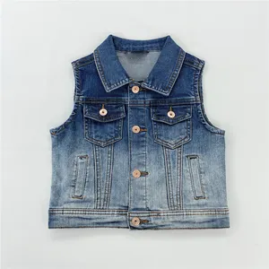 Spring Fall kids clothing blue cowboy street wear washed kids denim jean sleeveless jacket utility denim vest for baby boys