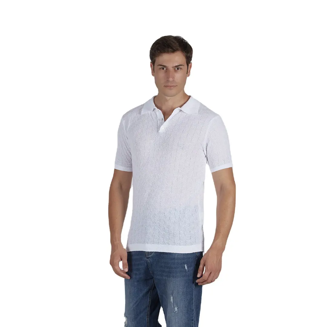 High quality cotton polyamide plain white t shirt for men polo v neck with short sleeves