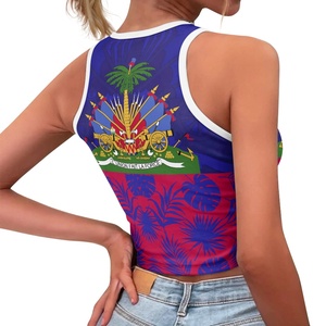 Vêtements avec drapeau haïtien des Caraïbes, chemise haïtienne personnalisée, haut <span class=keywords><strong>de</strong></span> <span class=keywords><strong>sport</strong></span> sans manches ajusté, crop tops, livraison directe, mode - Product Image 4