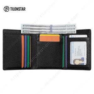TILONSTAR TVW138 meilleure vente portefeuille court à trois volets à grain de litchi portefeuille en cuir véritable noir à grain supérieur anti-RFID personnalisé - Product Image 5