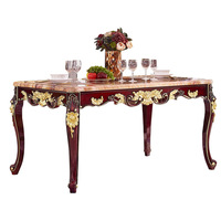 Table à manger en bois massif de style européen, plateau en marbre de 16 mètres, bois de santal rouge, accents dorés, ensemble de meubles de salle à manger pour restaurant