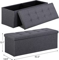 Banc de rangement pliant 43 pouces, tabouret de maison avec compartiments, capacité de charge 660 lb, aspect lin, tissu MDF gris foncé, pour salon