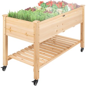 Wooden Elevated Hydroponic Garden <strong>Bed</strong> Planting Box Lockable Wheels Mobile Storage Eco-friendly Home Outdoor <strong>Block</strong> Contemporary - Product Image 5