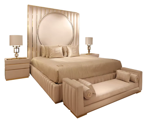 Juego de Muebles de Dormitorio Esion Casa, Diseño <span class=keywords><strong>Italiano</strong></span> de Alta Gama, Cama Moderna de Terciopelo Tamaño King con Cabecera Alta - Product Image 3