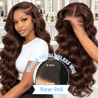Wig Rambut Asli Pre Cut 9x6 HD Lace Wear Go Glueless Warna Coklat Tua Model Body Wave Deep Parting Raw Virgin Bundles Supplier