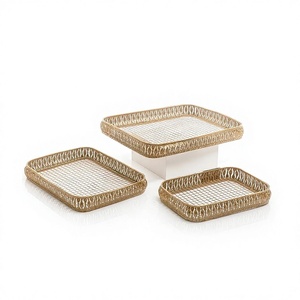 Ensemble de 3 plateaux de service rectangulaires de tailles différentes en métal pour le thé et le café, pour la maison et l'hôtel - Product Image 1