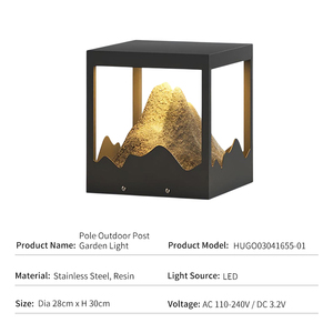 โคมไฟเสาสแตนเลสเรซิ่นสไตล์จีนเซนสำหรับประตูสวนวิลล่า โคมไฟตกแต่งสวนกลางแจ้ง โคมไฟโซลาร์กันน้ำ - Product Image 2