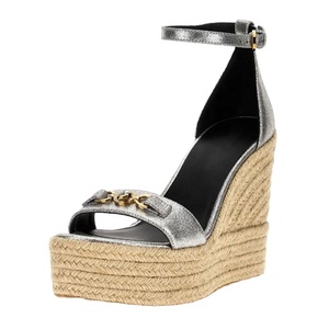 Chaussures à plateforme épaisse en paille tressée pour femme, talons compensés hauts à bride unique, boucle rétro, bride de cheville, printemps-été, extérieur, motif animal - Product Image 1