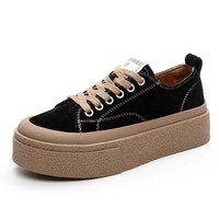 Chaussures plates sportives en toile pour femmes 2026, noires, décontractées, à lacets, semelle épaisse, baskets de marche, streetwear, pour le quotidien, lumineuses, automne