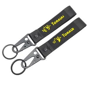 Polyester Material Custom Personalized Design Strap Key Tag Custom Logo Embroidered Keyring Woven Keychain For Motorcycle