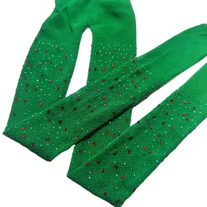 Medias de malla con diamantes de imitación para niñas, medias con purpurina para Navidad, rojo y verde