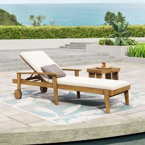 Tumbona ondulada para patio al aire libre, Playa y jardín portátil, campo, hotel, balcón, piscina, tumbona <span class=keywords><strong>de</strong></span> madera con ruedas - Product Image 2