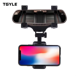 New Arrival Universal Adjustable ABS <strong>Car</strong> Rearview Mirror Mount Mobile Phone <strong>Holder</strong> with Dashboard Bracket and Charger - Product Image 1