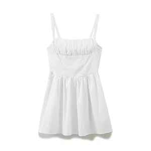 2024 spring foreign trade drop-shipping women&#39;s white wide-hem suspender dress