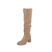 Bottes d'équitation en cuir véritable à talon épais et tige haute pour l'hiver