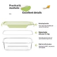 Boîte à lunch en verre borosilicate haute résistance sans PFAS, compatible micro-ondes et lave-vaisselle, à 2 compartiments, avec couvercle hermétique pour la préparation des repas et le bureau (vente en gros)