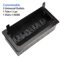 Prise de table universelle pour réunion de bureau 3 prises 2 USB Lan Tele VGA 266*130 Prise rabattable à brosse pour prise UE US UK Afrique du Sud