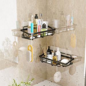 세면도구 및 청소 용품 정리용 후크 및 선반이 있는 조정 가능한 벽걸이 형 욕실 수납 홀더 랙 - Product Image 2