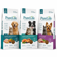 Sacs d'emballage personnalisés blancs et turquoise pour aliments pour animaux de compagnie avec motif réaliste chat et chien, trois pochettes verticales à étiquette claire