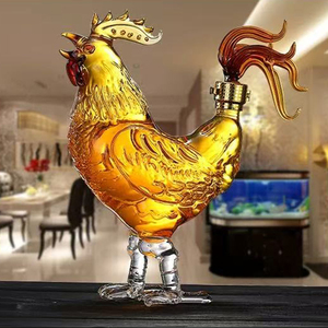 Bouteille de vin en verre à liqueur de vodka en borosilicate haute qualité personnalisée de 500 ml 1000 ml, forme d'animaux, poulet, carafe à whisky avec verrou en métal - Product Image 1