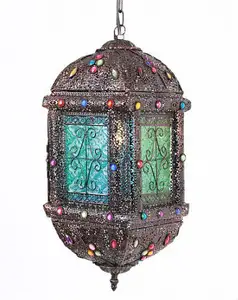 Türk mozaik asma fener lamba dekoratif fas avizeler kolye ışık NS-124014