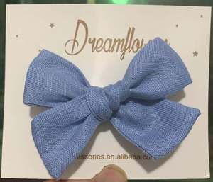 <strong>Baby</strong> Girl Custom Handcraft Girls Hair Bow Linen Bow Clips <strong>Baby</strong> Bow <strong>Headband</strong> - Product Image 4