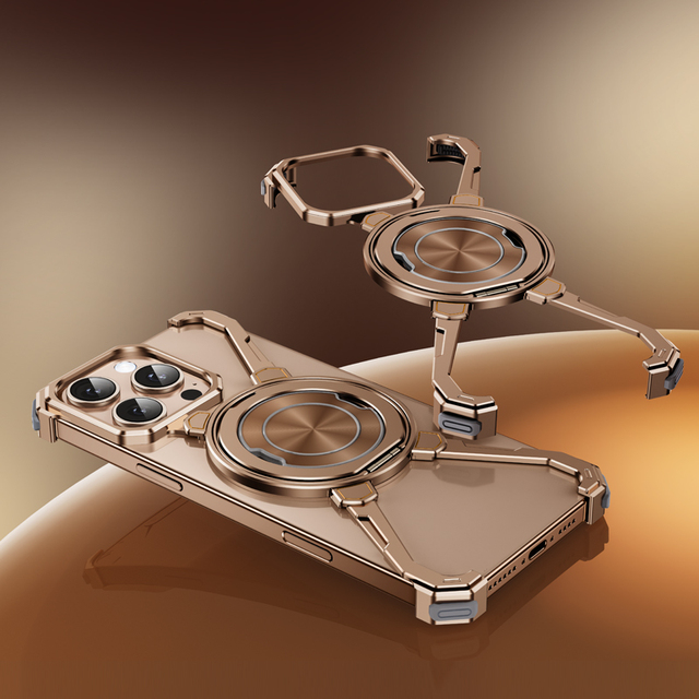 New 360 Rotatable Wireless Charging Heat Dissipation Aluminum Alloy Kickstand Metal Phone case for iphone 16 Pro Max 15 14 13
