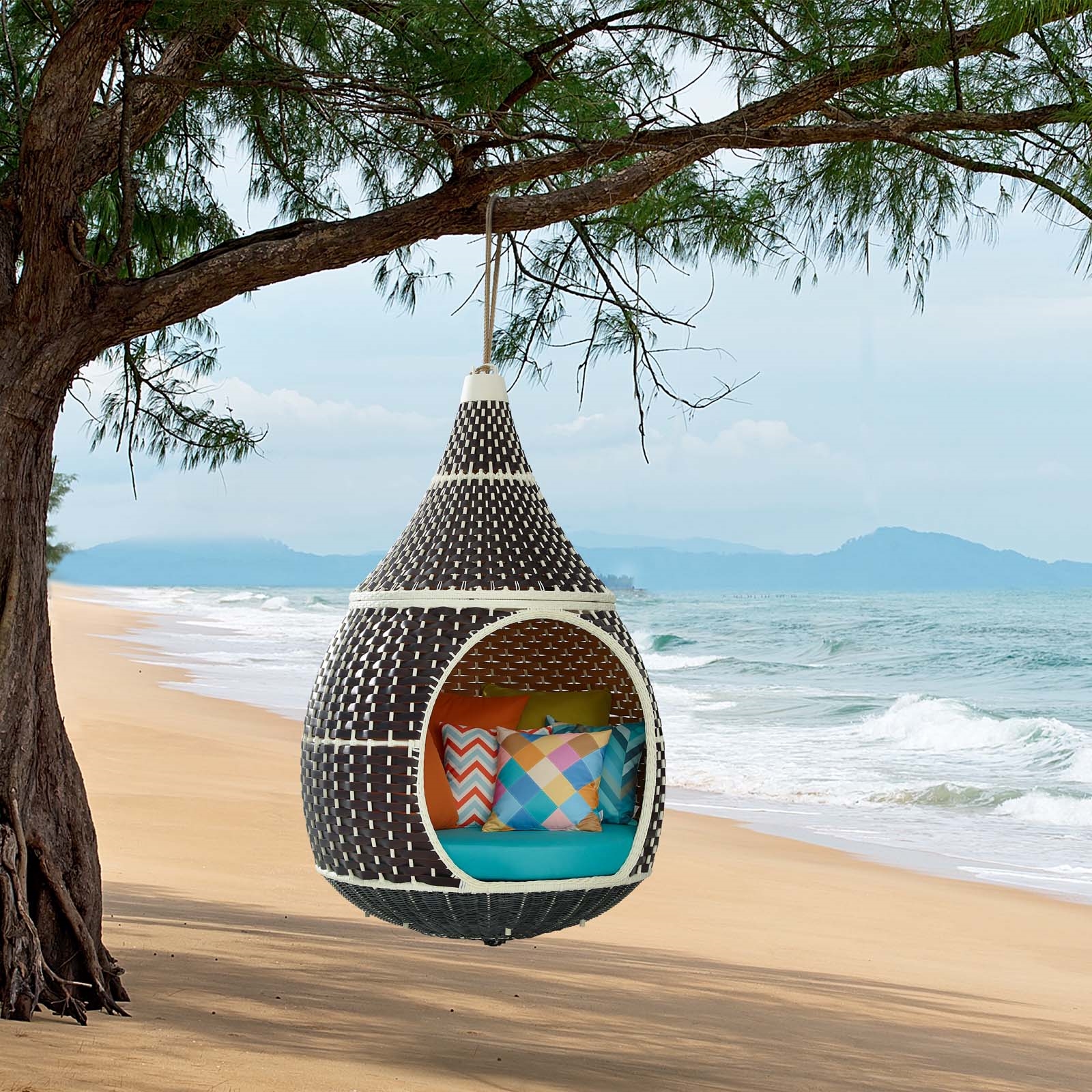 Palace outdoor patio wicker rattan garden sets hanging pod chair furniture set