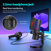 Microphone à condensateur USB filaire RGB portable à réduction de bruit cardioïde haute fidélité pour jeux, ordinateur, smartphone et streaming