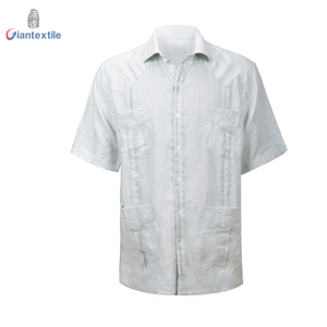 Camisa cubana de <span class=keywords><strong>guayabera</strong></span> para <span class=keywords><strong>hombre</strong></span>, precio al por mayor, camisa natural 100% transpirable de lino sólido menta para <span class=keywords><strong>hombre</strong></span> - Product Image 1