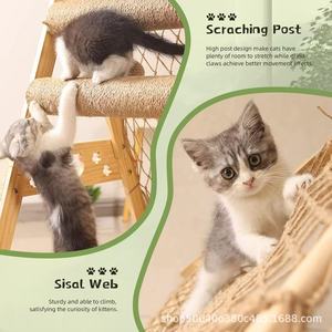 Wooden <b>Cat</b> Climbing Frame 4 Levels Sisal <b>Scratching</b> <b>Post</b> <b>Cat</b> Bed Floor Standing Durable Entertainment Toy <b>For</b> Medium <b>Cats</b> - Product Image 3