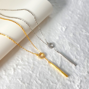 Minimalist Bezel Zircon Trendy 18K Gold Plated <b>Ring</b> and Pin pendant <b>Necklace</b> for Everyday Wearing - Product Image 5