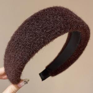 ที่คาดผมผ้าพลัฌสีน้ำตาลกาแฟสำหรับผู้หญิง ฤดูใบไม้ร่วง ฤดูหนาว เหมาะสำหรับงานปาร์ตี้ งานหมั้น หรือเป็นเครื่องประดับผม - Product Image 5