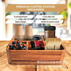 Wooden desktop storage box for coffee capsules and disposable <b>teacups</b>; wooden desktop tea bag storage box. - Product Image 1