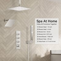 Ensemble de douche thermostatique en laiton nickel brossé à double tête céramique, mitigeur de bain mural poli à jet de pluie de 12 pouces