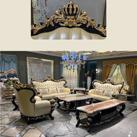 Canapé Royal Classique Européen, Grand Canapé Américain en Bois Massif Sculpté, en Cuir Véritable de Luxe, Ensemble de Canapés 1, 2 et 3 Places pour Villa
