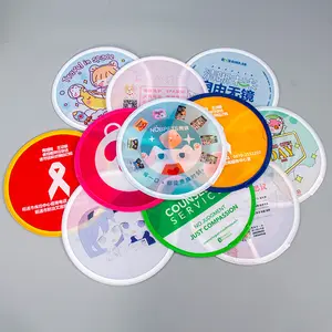 Custom Printed Soft Pet Flying Disc Round Nylon Hand Folding Fan With Pouch Foldable Flying Disc