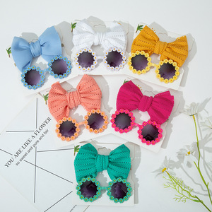 Qianjin promosyon el yapmak bebek papatya güneş gözlüğü büyük yay naylon Hairband seti tatlı kız gözlük plaj fotoğraf fotoğraf - Product Image 2