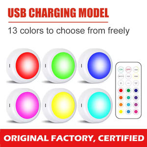 RGB Dimmable Color Changing <b>Rechargeable</b> Modern Bedroom Under Counter Closet Wardrobe Locker LED Puck Remote Control <b>Night</b> <b>Light</b> - Product Image 3