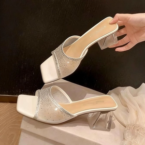 126 New Mesh Transparent Rhinestone High-heeled Shoes in Plus Size, Fashionable for Wearing on the Outside, One Foot Beach Shoes - Product Image 2